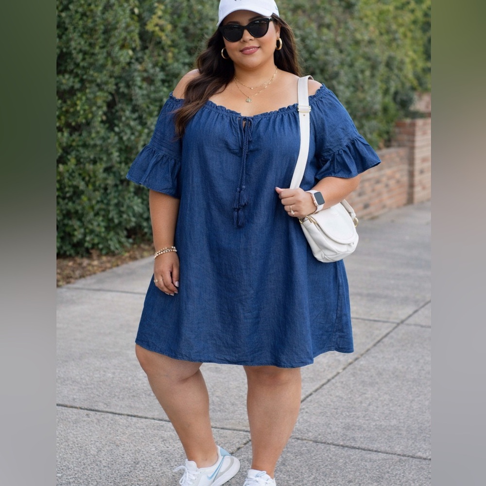 Mlle Gabrielle Blue Off-Shoulder Midi Dress